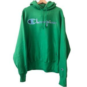 Champion Reversed Weave Fleece Green Hoodie Pullover Men’s Size Large